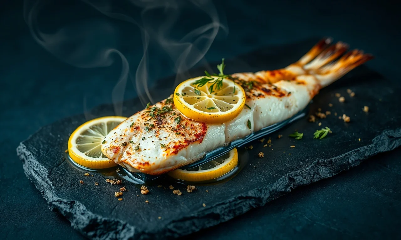 Pan-seared fish fillet with lemon and herbs