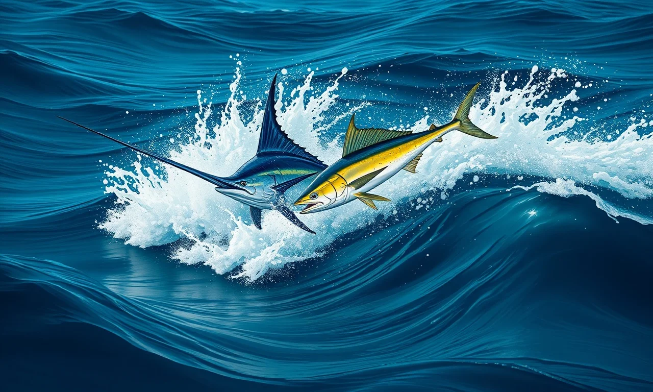 Blue marlin and yellowfin tuna in offshore bluewater — saltwater gamefish